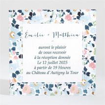Carton d'invitation mariage Liberty chic personnalisable - Couleur Bleu et Multicolore - 9,5 x 9,5 cm - Monfairepart