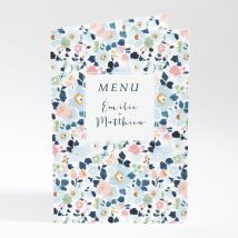Menu mariage Liberty chic personnalisable - Couleur Rose, Bleu et Blanc - 10 x 14,5 cm - Monfairepart