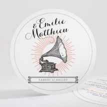 Faire-part mariage Musique vintage personnalisable - Couleur Noir et Blanc - 13,5 cm - Monfairepart