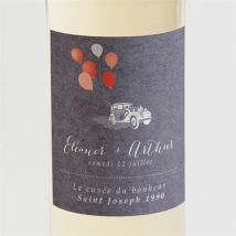 Etiquette de bouteille mariage Voiture classique personnalisable - Couleur Rouge et Gris - 9,5 x 9,5 cm - Monfairepart