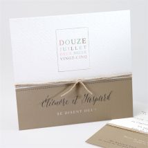 Faire-part mariage Kraft et ficelle personnalisable - Couleur Marron/Kraft - 15 x 14 cm - Monfairepart