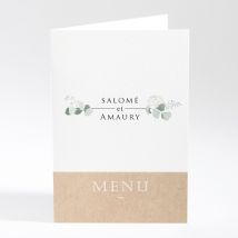 Menu mariage Bonheur personnalisable - Couleur Vert et Beige, Marron et Blanc/Kraft - 10 x 14,5 cm - Monfairepart
