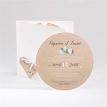 Faire-part mariage Bel Eucalyptus personnalisable - Couleur Vert, Beige et Marron/Kraft - 14 cm - Monfairepart