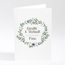 Menu mariage Couronne d'olivier personnalisable - Couleur Vert/Violet et Blanc - 10 x 14,5 cm - Monfairepart