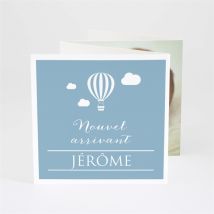 Faire-part naissance Montgolfière picto personnalisable - Couleur Bleu et Blanc - 10 x 10 cm - Monfairepart