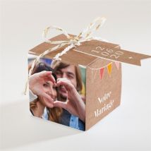 Boîte de dragées mariage Banderoles & Kraft personnalisable - 4,5 cm - Monfairepart