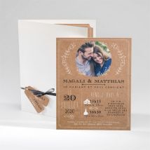Faire-part mariage Kraft vintage personnalisable - Couleur Marron/Kraft - 14 x 17,4 cm - Monfairepart
