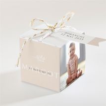Boîte de dragées baptême Poésie minimaliste personnalisable - Couleur Rose et Beige - 4,5 cm - Monfairepart