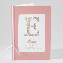 Livret de messe baptême Initiales à motifs personnalisable - Couleur Rose et Blanc - 15,2 x 21,5 cm - Monfairepart