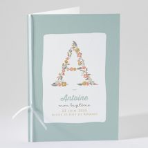 Livret de messe baptême Alphabet original personnalisable - Couleur Bleu et Blanc - 15,2 x 21,5 cm - Monfairepart