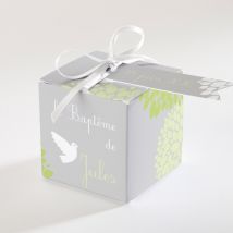 Boîte de dragées baptême Cadre végétal chic personnalisable - 4,5 cm - Monfairepart