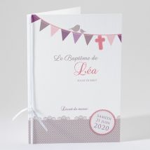 Livret de messe baptême Rondeur et douceur ! personnalisable - Couleur Rose et Violet et Marron, Blanc et Gris - 15,2 x 21,5 cm - Monfairepart