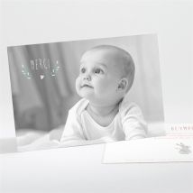 Remerciement naissance Cadre bucolique personnalisable - Couleur Rose, Blanc et Gris - 13,8 x 9,5 cm - Monfairepart