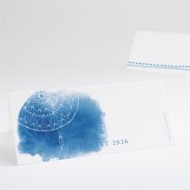 Marque-place mariage Perle d'Aquarelle personnalisable - Couleur Bleu et Blanc - 9,5 x 4,2 cm - Monfairepart