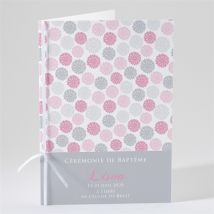 Livret de messe baptême Fete des pois roses personnalisable - Couleur Rose et Gris - 15,2 x 21,5 cm - Monfairepart