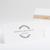 Marque-place mariage Avec programme personnalisable - Couleur Vert et Beige, Marron et Blanc/Kraft - 9,5 x 4,2 cm - Monfairepart