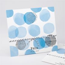 Faire-part naissance Bleu tendance personnalisable - Couleur Bleu, Noir et Blanc/Noir et Blanc - 15 x 14 cm - Monfairepart