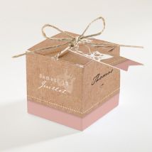 Boîte de dragées mariage Lierre grimpant personnalisable - Couleur Rose et Beige et Marron/Kraft - 4,5 cm - Monfairepart