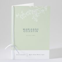 Livret de messe mariage Gravure chic personnalisable - Couleur Vert et Blanc - 15,2 x 21,5 cm - Monfairepart