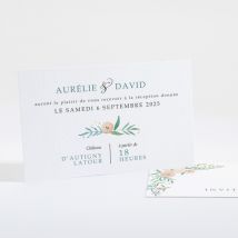 Carton d'invitation mariage Printemps! personnalisable - Couleur Rose et Vert, Beige et Blanc - 13,5 x 8,5 cm - Monfairepart