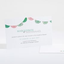 Carton d'invitation mariage Vert et rose personnalisable - Couleur Rose, Vert et Blanc - 13,5 x 8,5 cm - Monfairepart