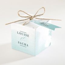Boîte de dragées mariage Aquarelle verte personnalisable - Couleur Bleu et Blanc - 4,5 cm - Monfairepart