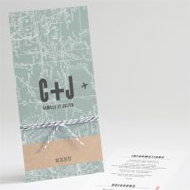 Menu mariage Voyage voyage personnalisable - Couleur Vert et Beige/Kraft - 10 x 21 cm - Monfairepart
