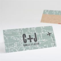 Marque-place mariage Voyage voyage personnalisable - Couleur Vert, Beige et Gris/Kraft - 9,5 x 4,2 cm - Monfairepart