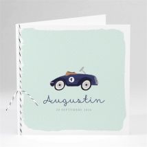 Faire-part naissance Ma petite voiture vintage personnalisable - Couleur Vert/Bleu et Marron, Noir et Blanc et Gris - 13,5 x 13,5 cm - Monfairepart