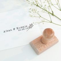 Tampon mariage Dans un esprit champêtre personnalisable - Couleur Noir et Blanc - 3,6 x 6,6 cm - Monfairepart