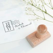 Tampon mariage Courrier mariage personnalisable - Couleur Noir et Blanc - 3,6 x 6,6 cm - Monfairepart