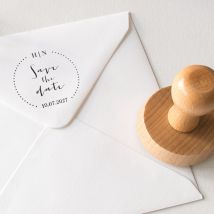 Tampon mariage Ronde de pointillés personnalisable - Couleur Noir et Blanc - 5 cm - Monfairepart