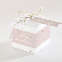Boîte de dragées baptême Simple design personnalisable - Couleur Rose/Orange et Beige et Violet, Blanc et Doré - 4,5 cm - Monfairepart