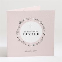 Faire-part de baptême Croix couronnée personnalisable - Couleur Rose et Beige, Noir et Blanc et Gris - 13,5 x 13,5 cm - Monfairepart