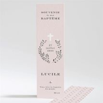 Signet baptême Croix couronnée personnalisable - Couleur Rose, Noir et Blanc - 5,4 x 19,4 cm - Monfairepart