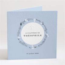 Faire-part de baptême Annonce en relief personnalisable - Couleur Bleu - 13,5 x 13,5 cm - Monfairepart