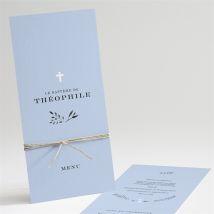 Menu baptême Annonce en relief personnalisable - Couleur Bleu - 10 x 21 cm - Monfairepart