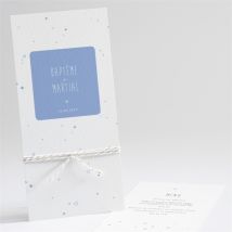 Menu baptême Cadre et motifs personnalisable - Couleur Bleu et Blanc - 10 x 21 cm - Monfairepart