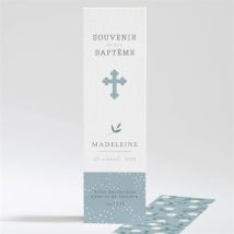 Signet baptême Cadre végétal personnalisable - Couleur Bleu, Blanc et Gris - 5,4 x 19,4 cm - Monfairepart