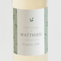 Etiquette de bouteille baptême Gravure vintage personnalisable - Couleur Vert et Blanc - 9,5 x 9,5 cm - Monfairepart