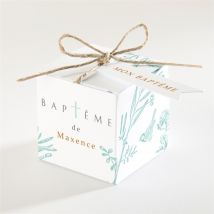 Boîte de dragées baptême Gravure en rond personnalisable - Couleur Vert, Bleu et Jaune, Orange et Blanc et Gris - 4,5 cm - Monfairepart