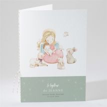 Livret de messe baptême Tendre Scène personnalisable - Couleur Vert et Blanc - 15,2 x 21,5 cm - Monfairepart