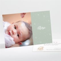 Remerciement baptême Tendre Scène personnalisable - Couleur Vert, Bleu et Beige, Blanc et Gris - 13,8 x 9,5 cm - Monfairepart