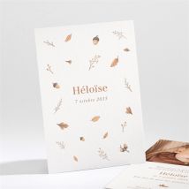 Faire-part naissance Automne personnalisable - Couleur Orange et Beige et Marron - 9,5 x 13,8 cm - Monfairepart