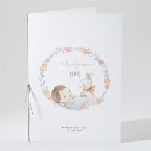Livret de messe baptême Enfant bercé de tendresse personnalisable - Couleur Rose, Beige et Blanc - 15,2 x 21,5 cm - Monfairepart