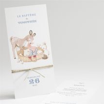 Menu baptême Illustration animaux personnalisable - Couleur Bleu et Blanc - 10 x 21 cm - Monfairepart