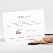 Remerciement baptême Illustration animaux personnalisable - Couleur Bleu, Blanc et Gris - 13,8 x 9,5 cm - Monfairepart