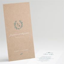 Menu mariage Kraft naturel personnalisable - Couleur Vert, Beige et Marron/Kraft - 10 x 21 cm - Monfairepart