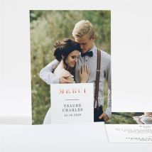 Carte de remerciement mariage Vous dire Merci personnalisable - Couleur Vert, Blanc et Gris et Doré - 10,3 x 14 cm - Monfairepart