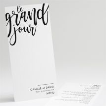 Menu mariage Le Grand Jour personnalisable - Couleur Noir et Blanc/Noir et Blanc - 10 x 21 cm - Monfairepart